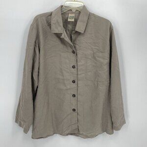 Royal Robbins Khaki Hiking Shirt Outdoors Rayon Long Sleeve Pocket Womens XL